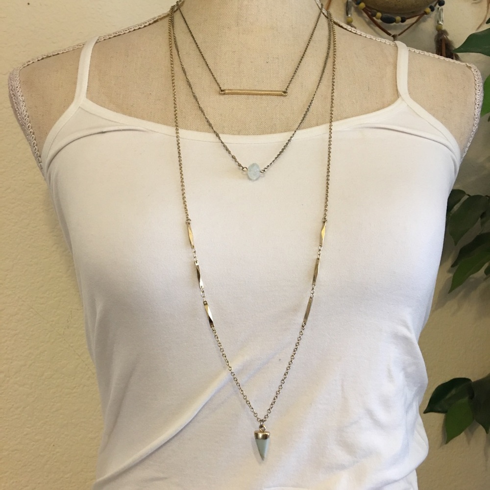 Triple strand layered glass accent necklace